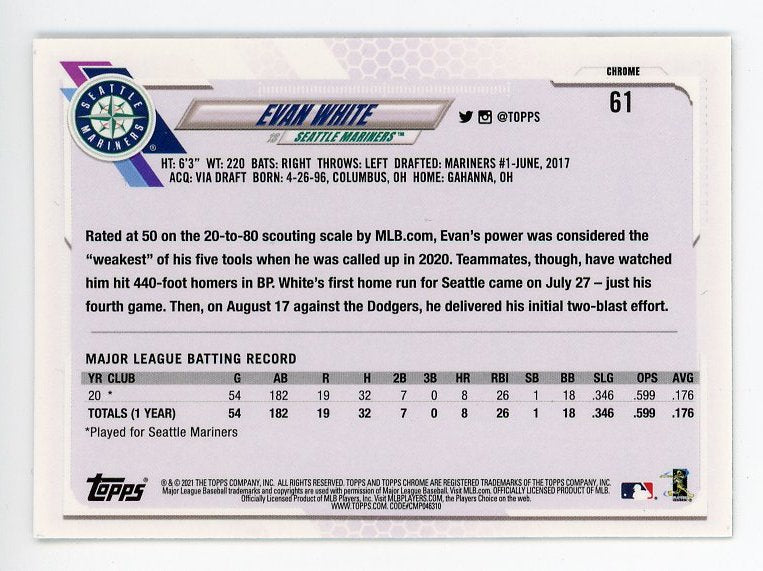 2021 Evan White Rookie X-Fractor Topps Seattle Mariners # 61