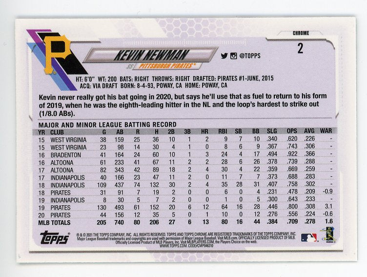 2021 Kevin Newman Base X-Fractor Topps Pittsburgh Pirates # 2
