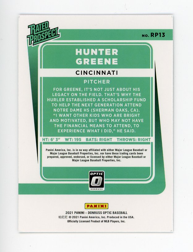 2021 Hunter Greene Rated Prospect Optic Topps Cincinnati Reds # RP13