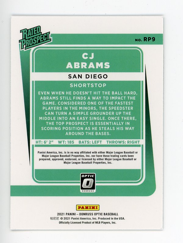 2021 CJ Abrams Rated Prospect Optic Topps San Diego Padres # RP9