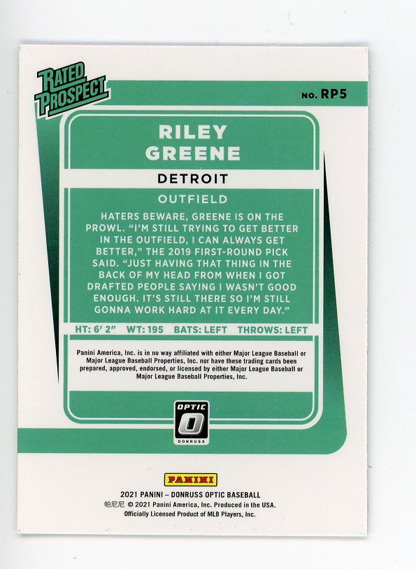 2021 Riley Greene Rated Prospect Optic Topps Detroit Tigers # RP5