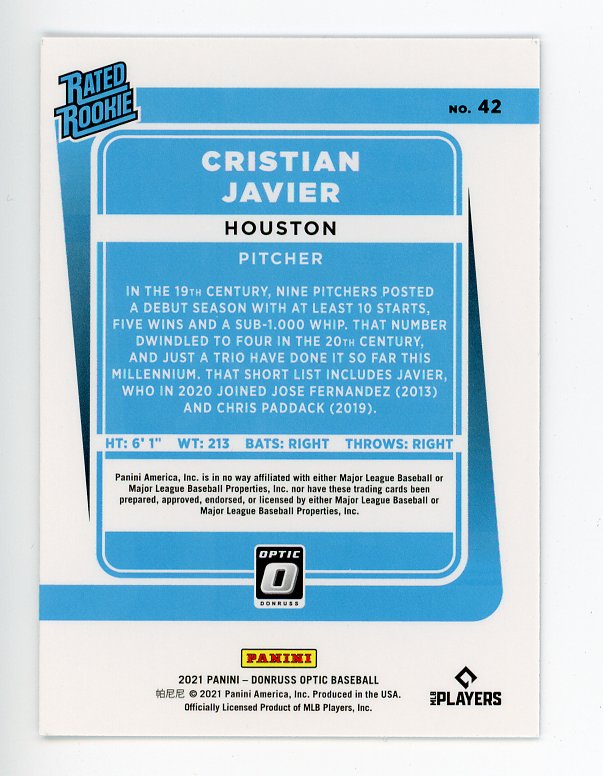 2021 Cristian Javier Rated Rookie Optic Topps Houston Astros # 42