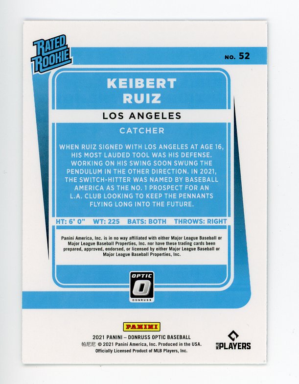 2021 Keibert Ruiz Rated Rookie Optic Topps Los Angeles Dodgers # 52