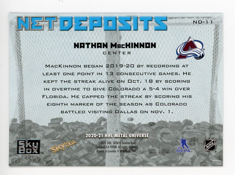 2020-2021 Nathan Mackinnon Net Deposits Metal Universe Colorado Avalanche # ND-11
