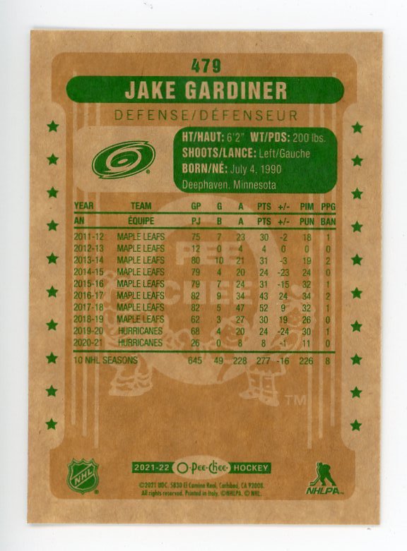 2021-2022 Jake Gardiner Retro Parallel OPC Carolina Hurricanes # 479