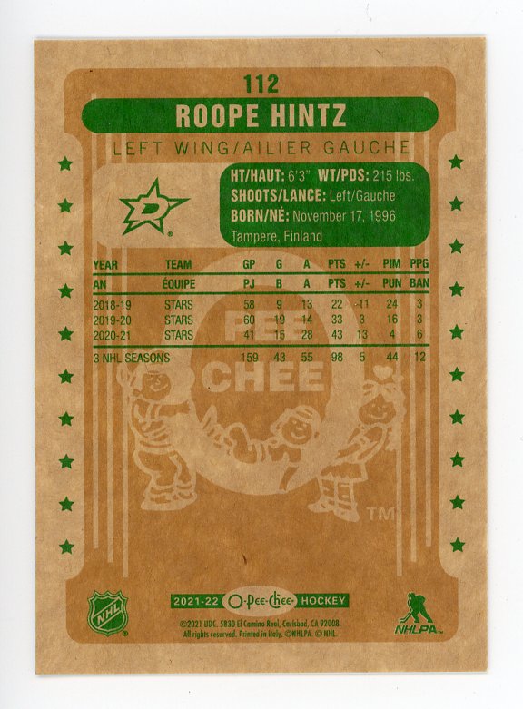 2021-2022 Roope Hintz Retro Parallel OPC Dallas Stars # 112