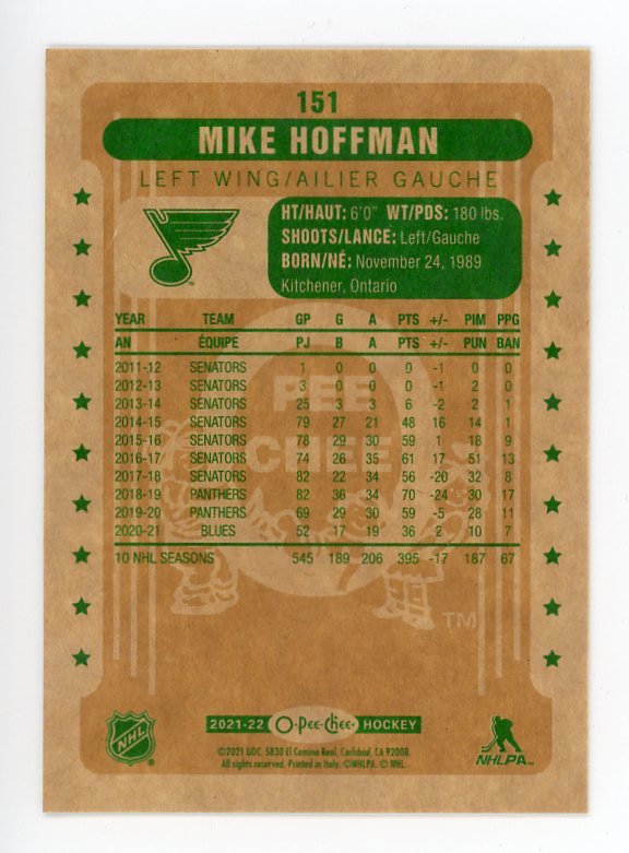 2021-2022 Mike Hoffman Retro Parallel OPC St.Louis Blues # 151