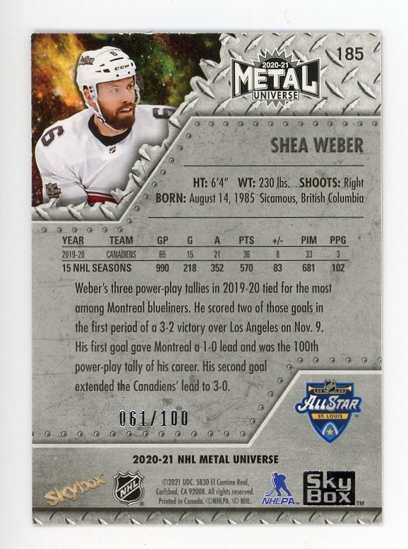 2020-2021 Shea Weber Precious Metal Gems #d /100 Metal Universe Montreal Canadiens # 185