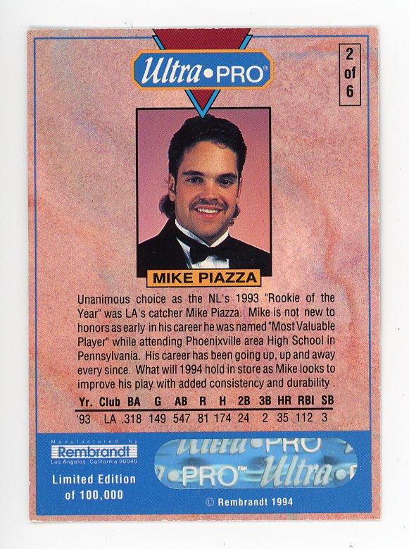1994 Mike Piazza Rookie Of The Year Limited Edition Los Angeles Dodgers