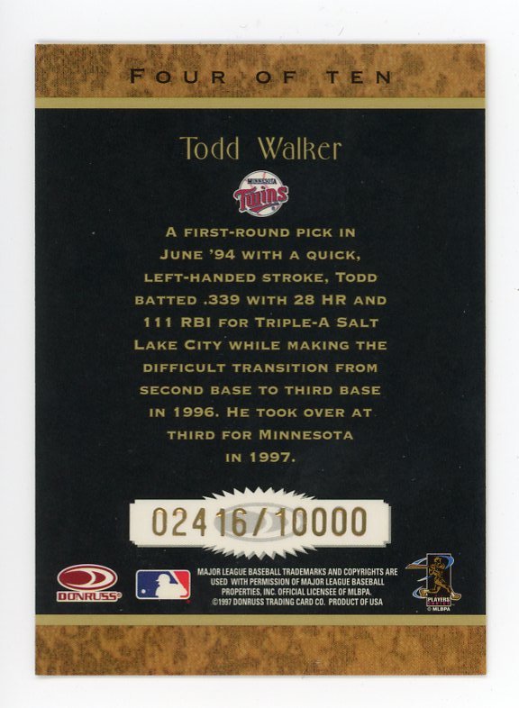 1997 Todd Walker Rookie Diamond Kings #d /10000 Minnesota Twins
