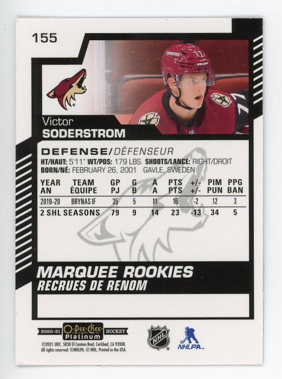 2020-2021 Victor Soderstrom Marquee Rookies OPC Arizona Coyotes # 155