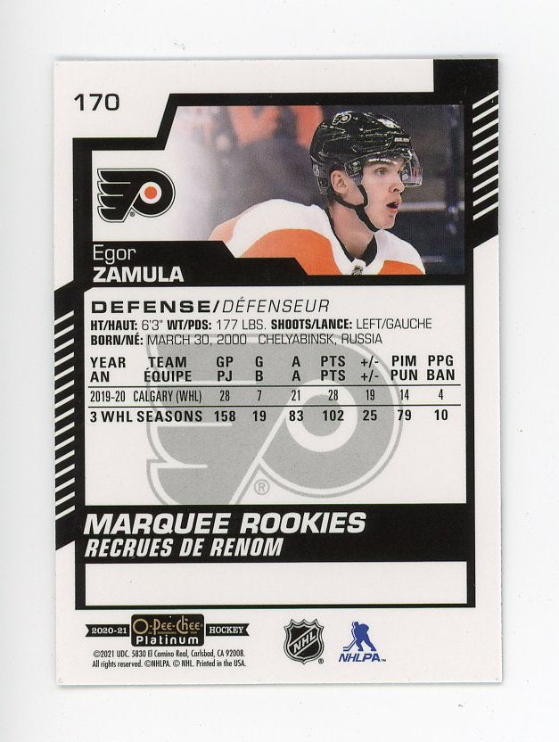 2020-2021 Egor Zamula Marquee Rookies OPC Philadelphia Flyers # 170