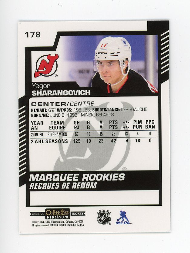 2020-2021 Yegor Sharangovich Marquee Rookies OPC New Jersey Devils # 178