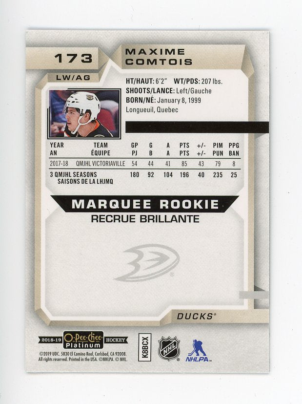2018-2019 Maxime Comtois Marquee Rookie OPC Platinum Anaheim Ducks # 173