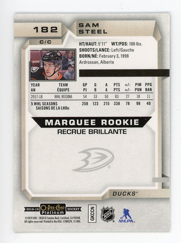 2018-2019 Sam Steel Marquee Rookie OPC Platinum Anaheim Ducks # 182