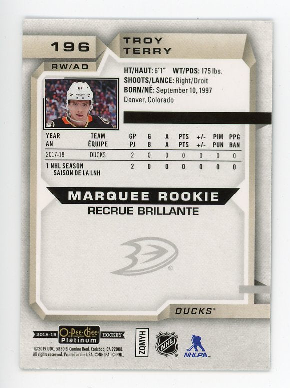 2018-2019 Troy Terry Marquee Rookie OPC Platinum Anaheim Ducks # 196