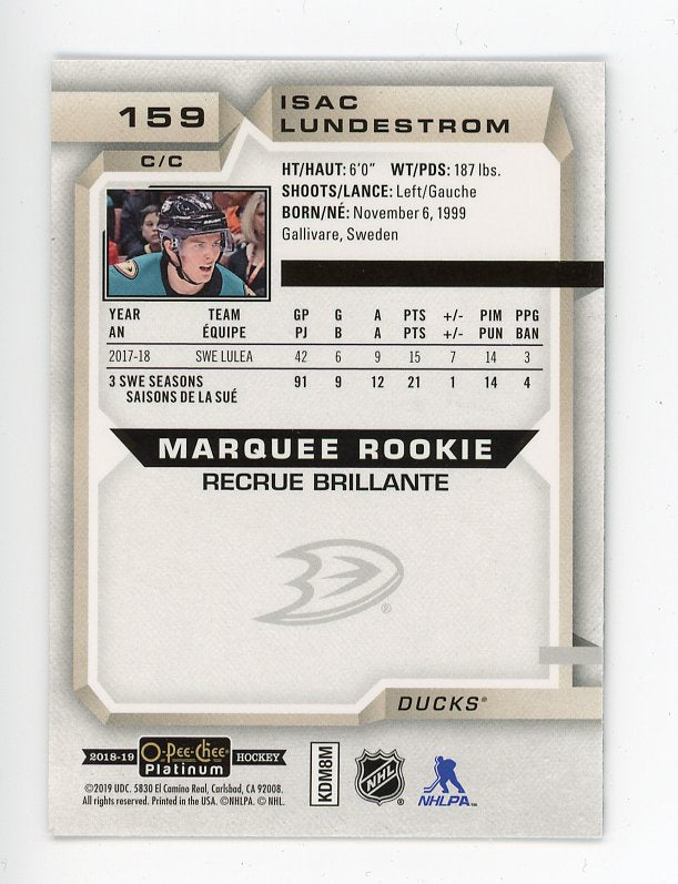 2018-2019 Isac Lundestrom Marquee Rookie OPC Platinum Anaheim Ducks # 159