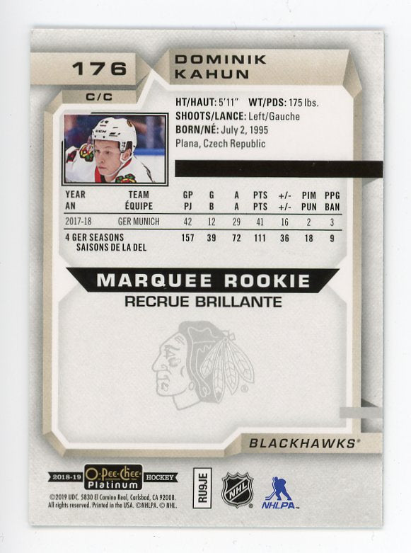 2018-2019 Dominik Kahun Marquee Rookie OPC Platinum Chicago Blackhawks # 176