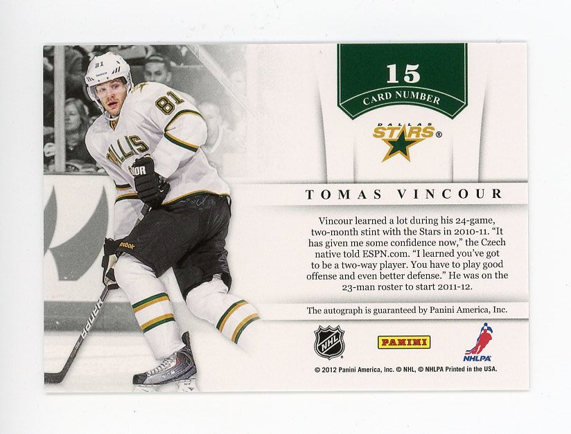 2012 Tomas Vincour NHL Ink Auto Panini Contenders Dallas Stars # 15