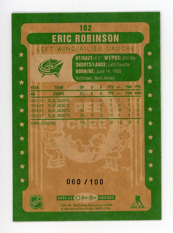 2021-2022 Eric Robinson Black Border #d /100 OPC Columbus Blue Jackets # 102