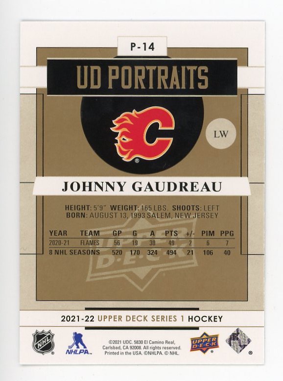 2021-2022 Johnny Gaudreau UD Portraits Upper Deck Calgary Flames # P-14