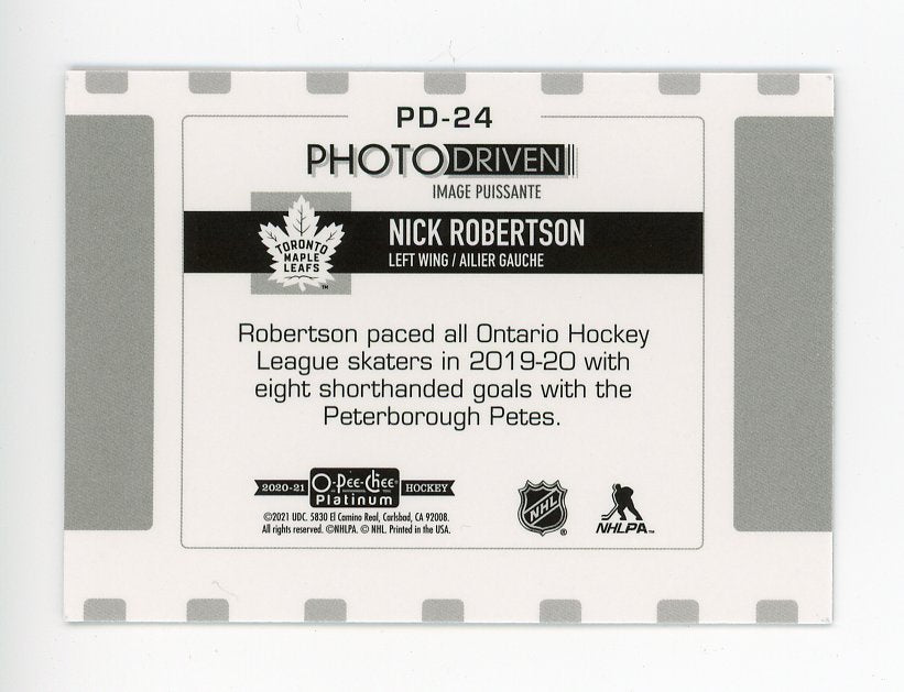 2020-2021 Nick Robertson Photo Driven OPC Platinum Toronto Maple Leafs # PD-24