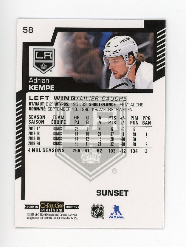 2020-2021 Adrian Kempe Sunset OPC Platinum Los Angeles Kings # 58