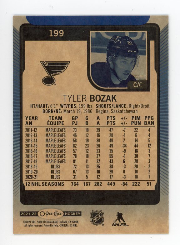 2021-2022 Tyler Bozak Blue Border OPC St.Louis Blues # 199