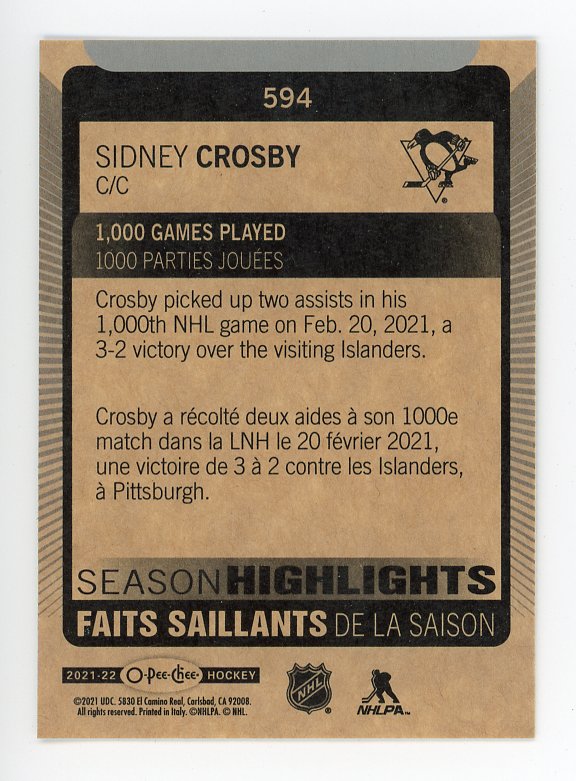 2021-2022 Sidney Crosby Season Highlights OPC Pittsburgh Penguins #594