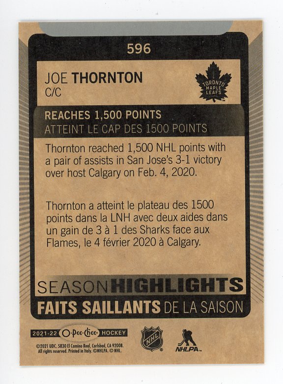 2021-2022 Joe Thornton Season Highlights OPC San Jose Sharks #596