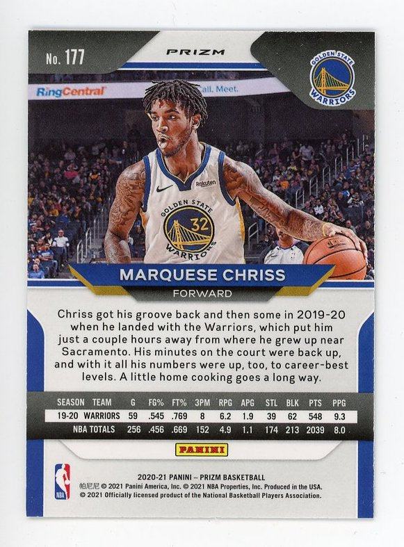 2020-2021 Marquese Chriss Silver Prizm Panini Golden State Warriors # 177