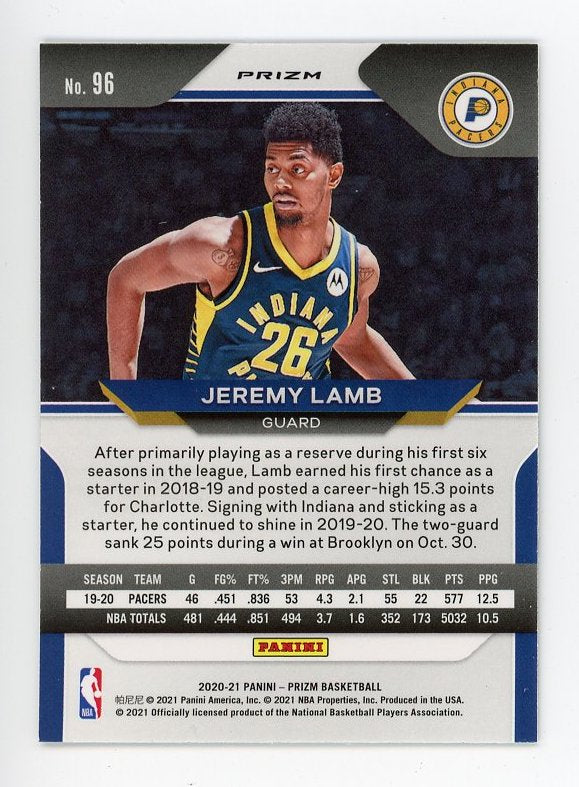 2020-2021 Jeremy Lamb Silver Prizm Panini Indiana Pacers # 96