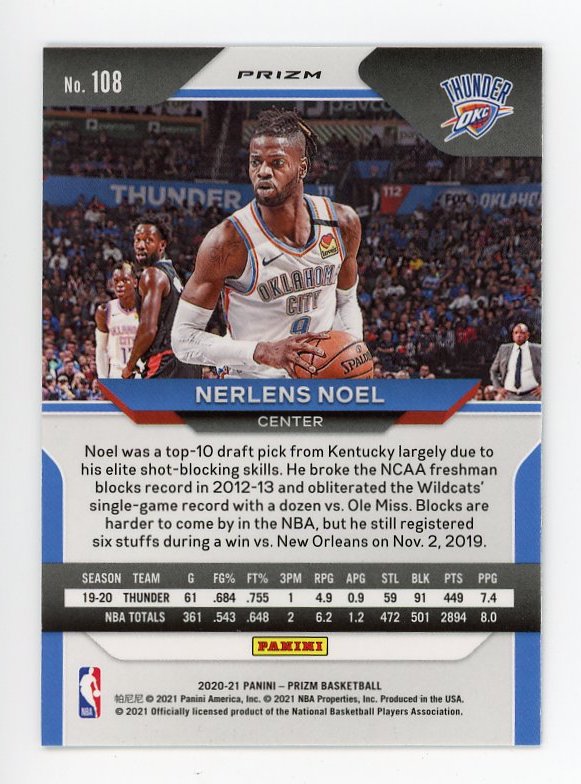 2020-2021 Nerlens Noel Silver Prizm Panini Oklahoma City Thunder # 108