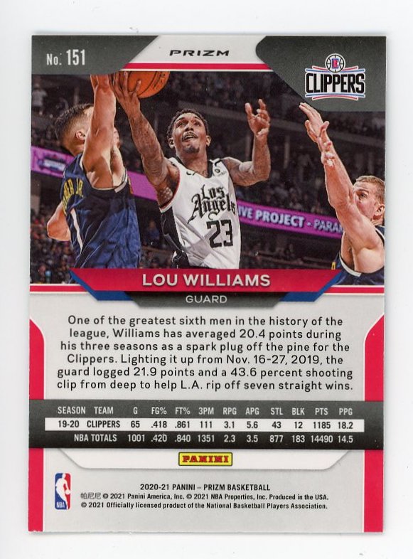 2020-2021 Lou Williams Silver Prizm Panini Los Angeles Clippers # 151