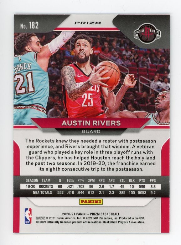 2020-2021 Austin Rivers Silver Prizm Panini Houston Rockets # 182