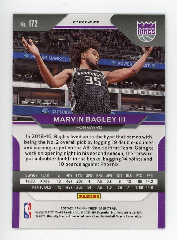 2020-2021 Marvin Bagley III Silver Prizm Panini Sacramento Kings # 172