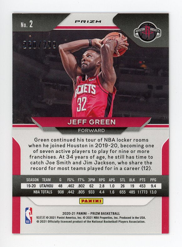 2020-2021 Jeff Green Red Prizm #d /299 Panini Houston Rockets # 2