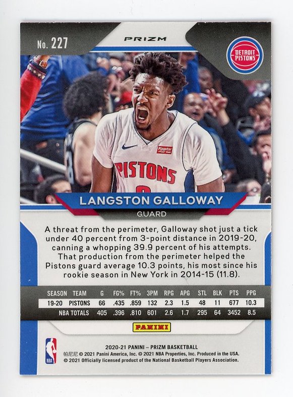 2020-2021 Langston Galloway Red Wave Prizm Panini Detroit Pistons # 227
