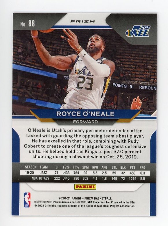 2020-2021 Royce O'neale Pink Cracked Ice Prizm Utah Jazz # 88