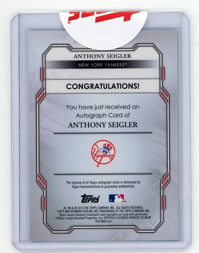 2019 Anthony Seigler Sterling Auto Topps New York Yankees # BSPA-AS