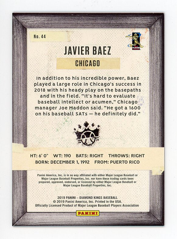 2019 Javier Baez Diamond Kings Plum Frame Panini Chicago Cubs # 44