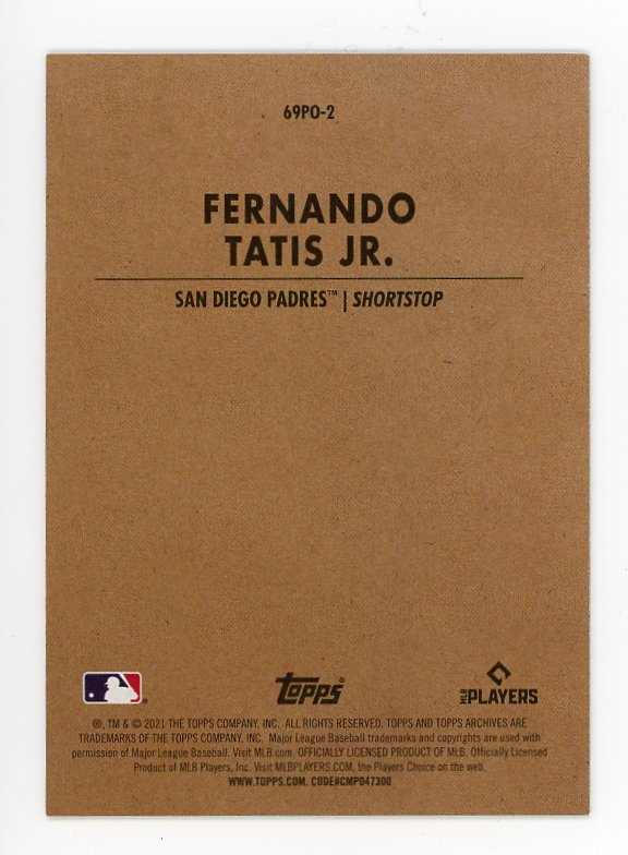 2021 Fernando Tatis JR Peel Off Topps San Diego Padres # 69PO-2