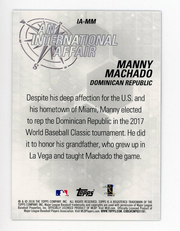 2018 Manny Machado International Affair Topps Los Angeles Dodgers # IA-MM