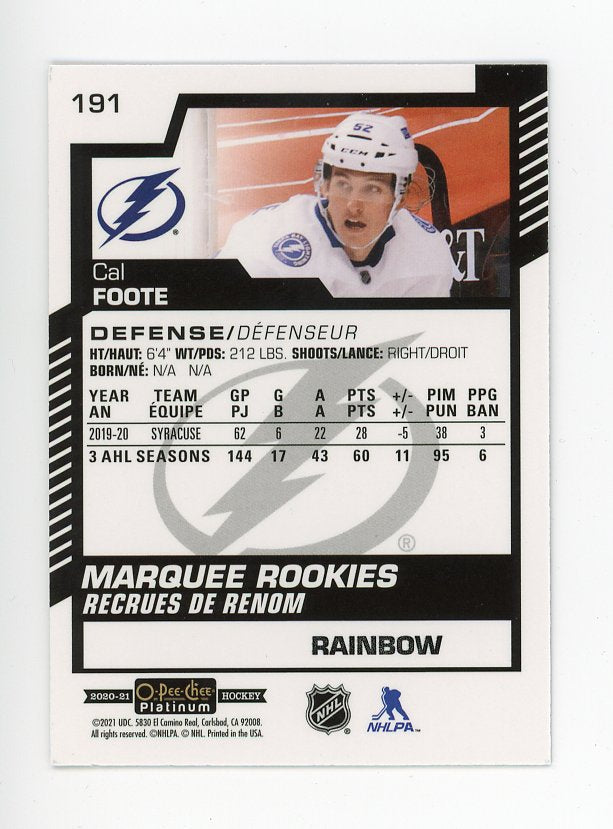 2020-2021 Cal Foote Marquee Rookies Rainbow OPC Tampa Bay Lightning # 191