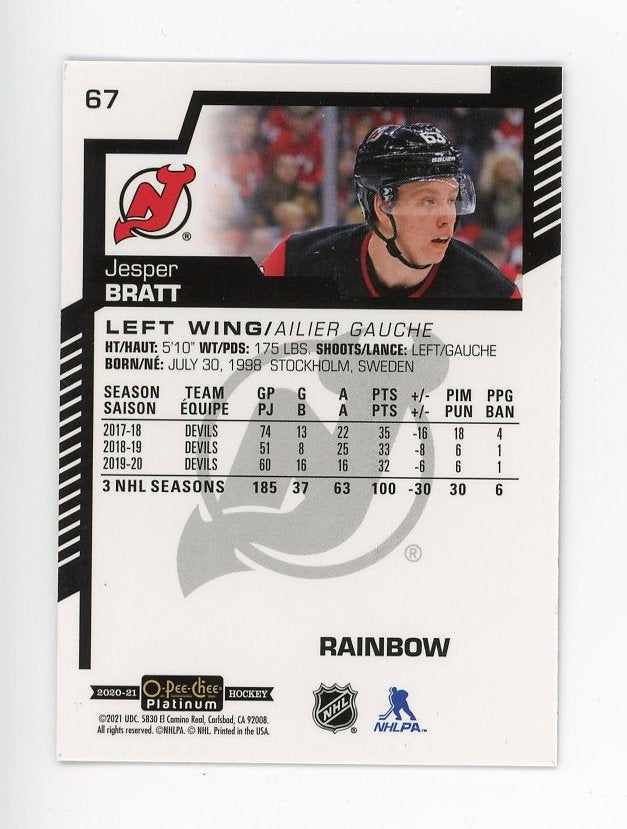 2020-2021 Jesper Bratt Rainbow OPC New Jersey Devils # 67