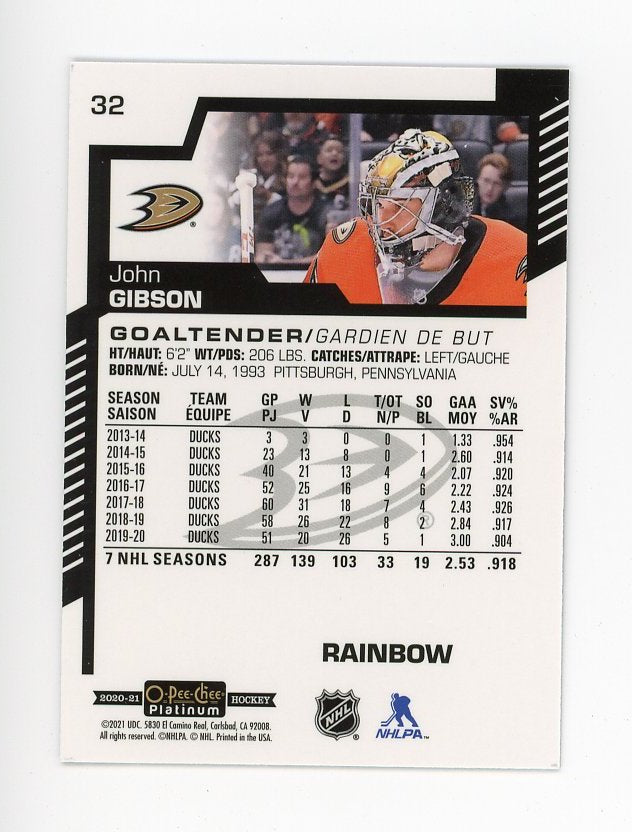 2020-2021 John Gibson Rainbow OPC Anaheim Ducks # 32