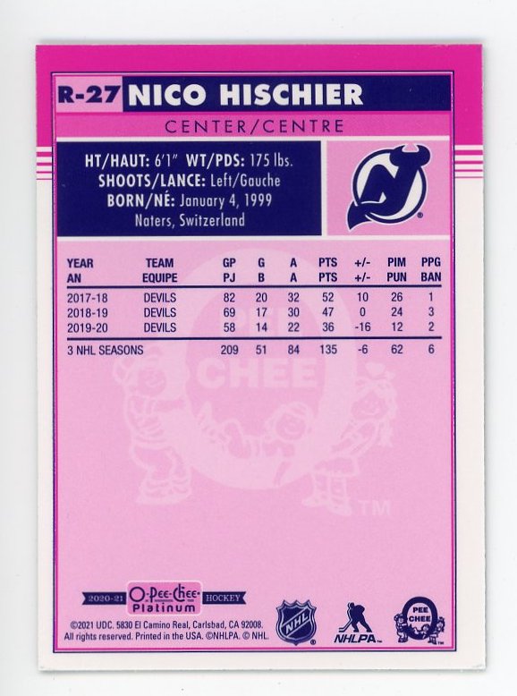 2020-2021 Nico Hischier Retro OPC New Jersey Devils # R-27