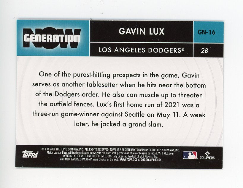 2022 Gavin Lux Generation Now Topps Los Angeles Dodgers # GN-16