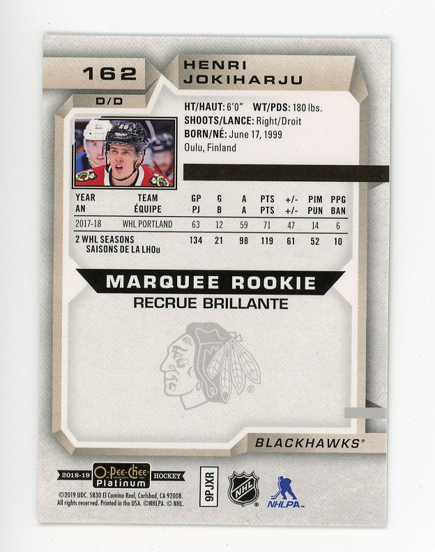 2018-2019 Henri Jokiharju Marquee Rookie OPC Platinum Chicago Blackhawks # 162