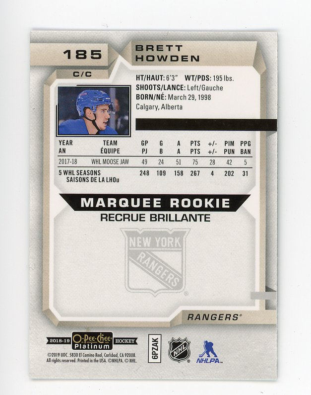 2018-2019 Brett Howden Marquee Rookie OPC Platinum New York Rangers # 185